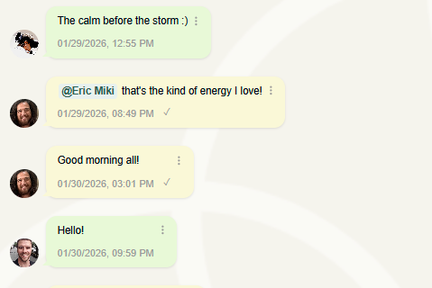 Pod chat showing message threads by group
