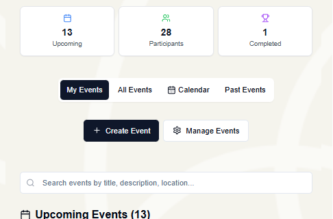 Event detail page showing event info, token-gating status, and completion NFT artwork