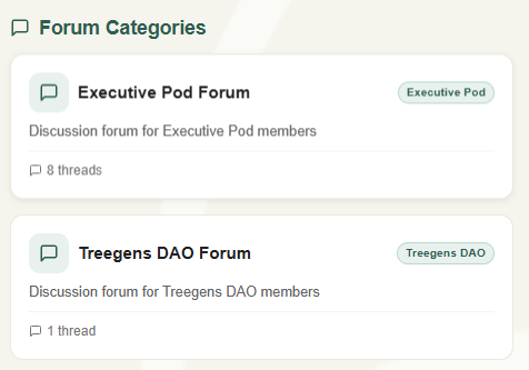 Forum showing categories and recent threads