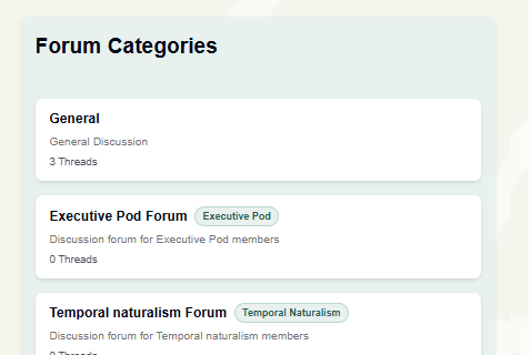 Forum showing categories and recent threads