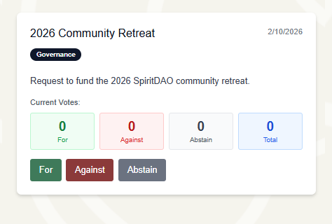 Governance dashboard showing active proposals with vote tallies and deadlines