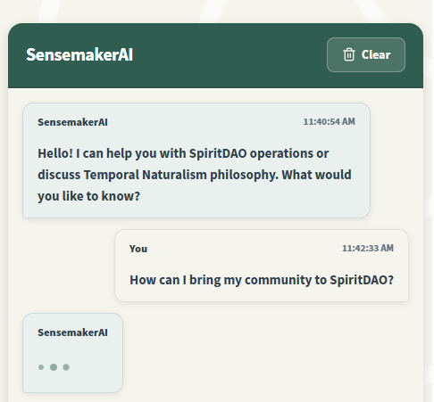 SensemakerAI showing a conversation about the Eight Dignities or Temporal Naturalism