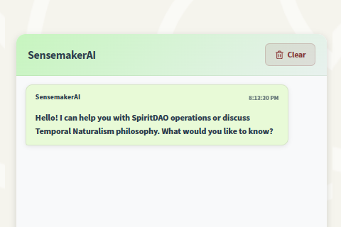 SensemakerAI showing a conversation about the Eight Dignities or Temporal Naturalism